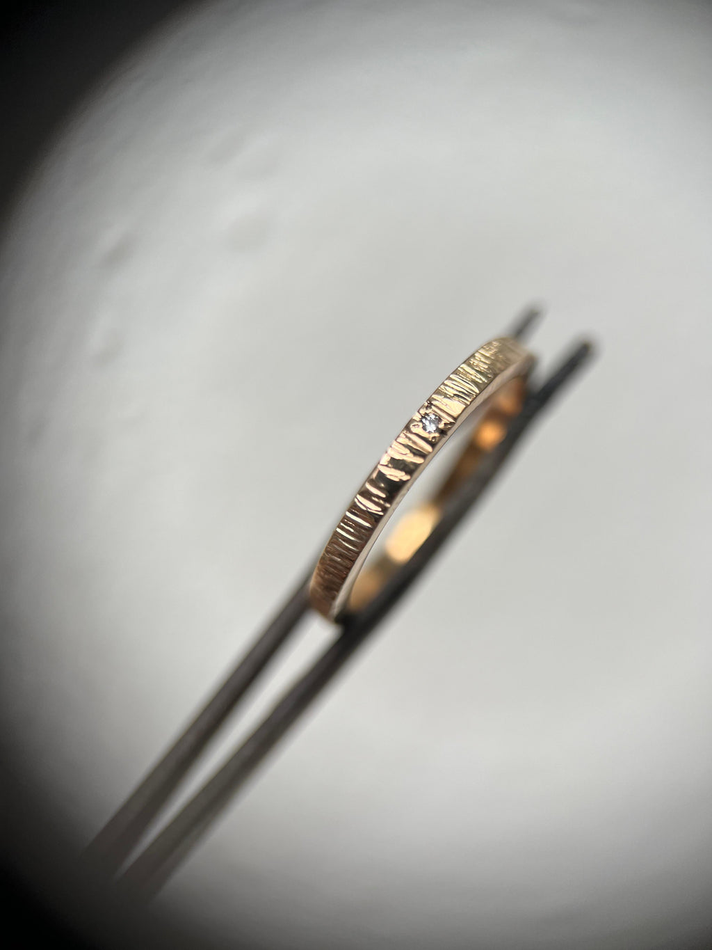 Square - Yellow  Gold - hammered finish with diamond