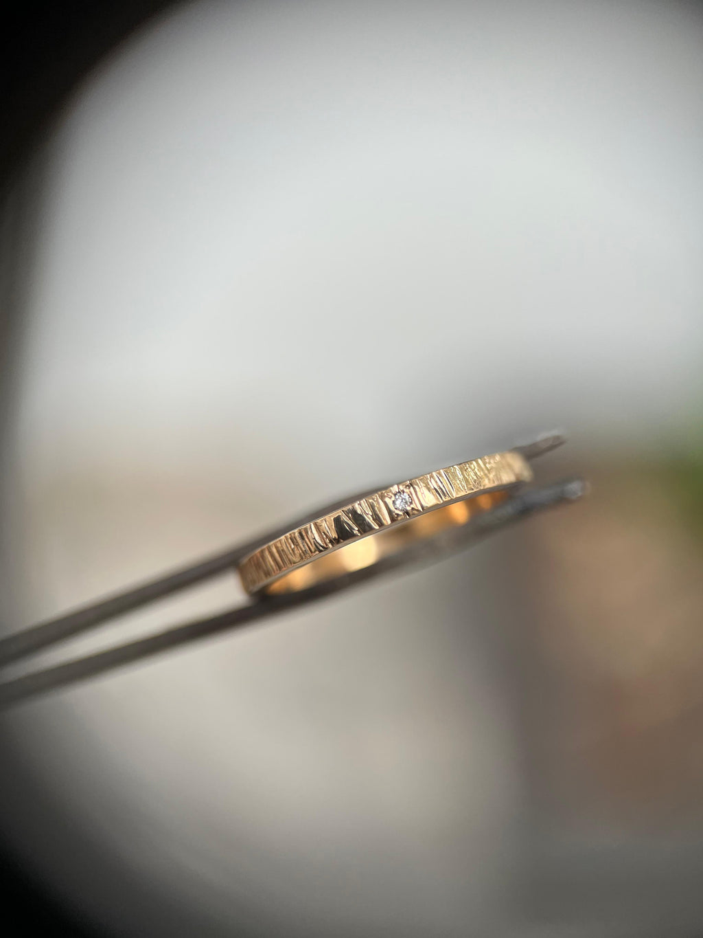 Square - Yellow  Gold - hammered finish with diamond